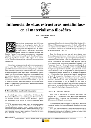 Luis Carlos Martín Jiménez, Influencia de Las estructuras metafinitas en el materialismo filosófico