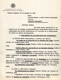 Universidad de Oviedo / Departamento de Filosof&iacute;a Fundamental / 27 de octubre de 1975