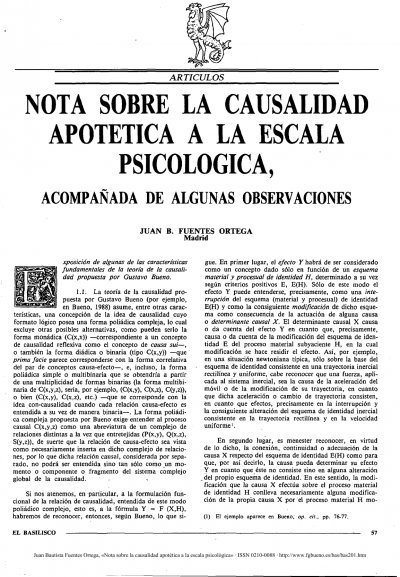 Juan Bautista Fuentes Ortega, Nota sobre la causalidad apotética a la escala psicológica