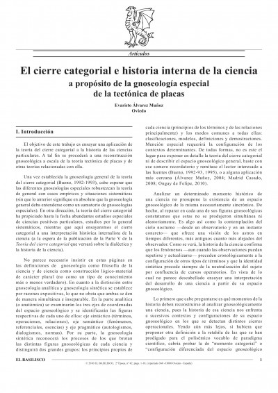 Evaristo Álvarez Muñoz, El cierre categorial e historia interna de la ciencia a propósito de la gnoseología especial de la tectónica de placas